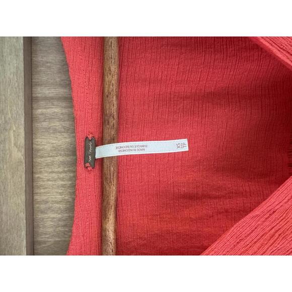 Free People Check On It Faux-Wrap Gauzy Blouse Red/Orange Women’s size XS - Picture 8 of 15
